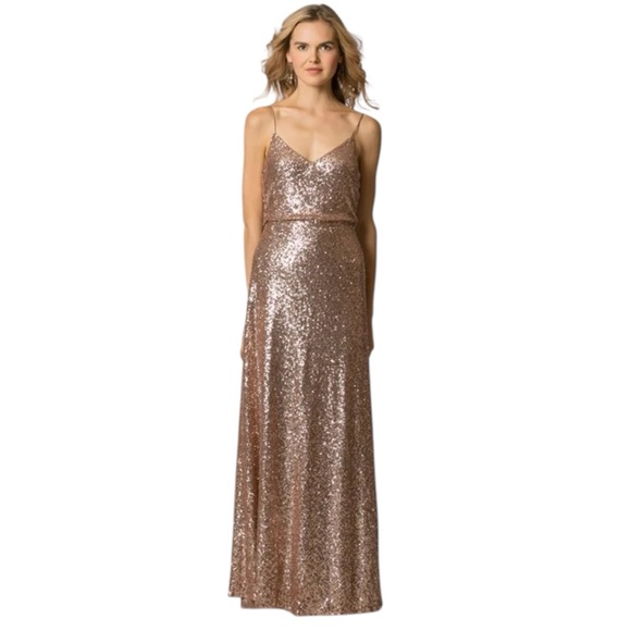 Jenny Yoo Gold Sequin Dress Formal Gown Size 12 Jules Bridesmaid Prom Black  Tie - www.threedaughtersproperties.com